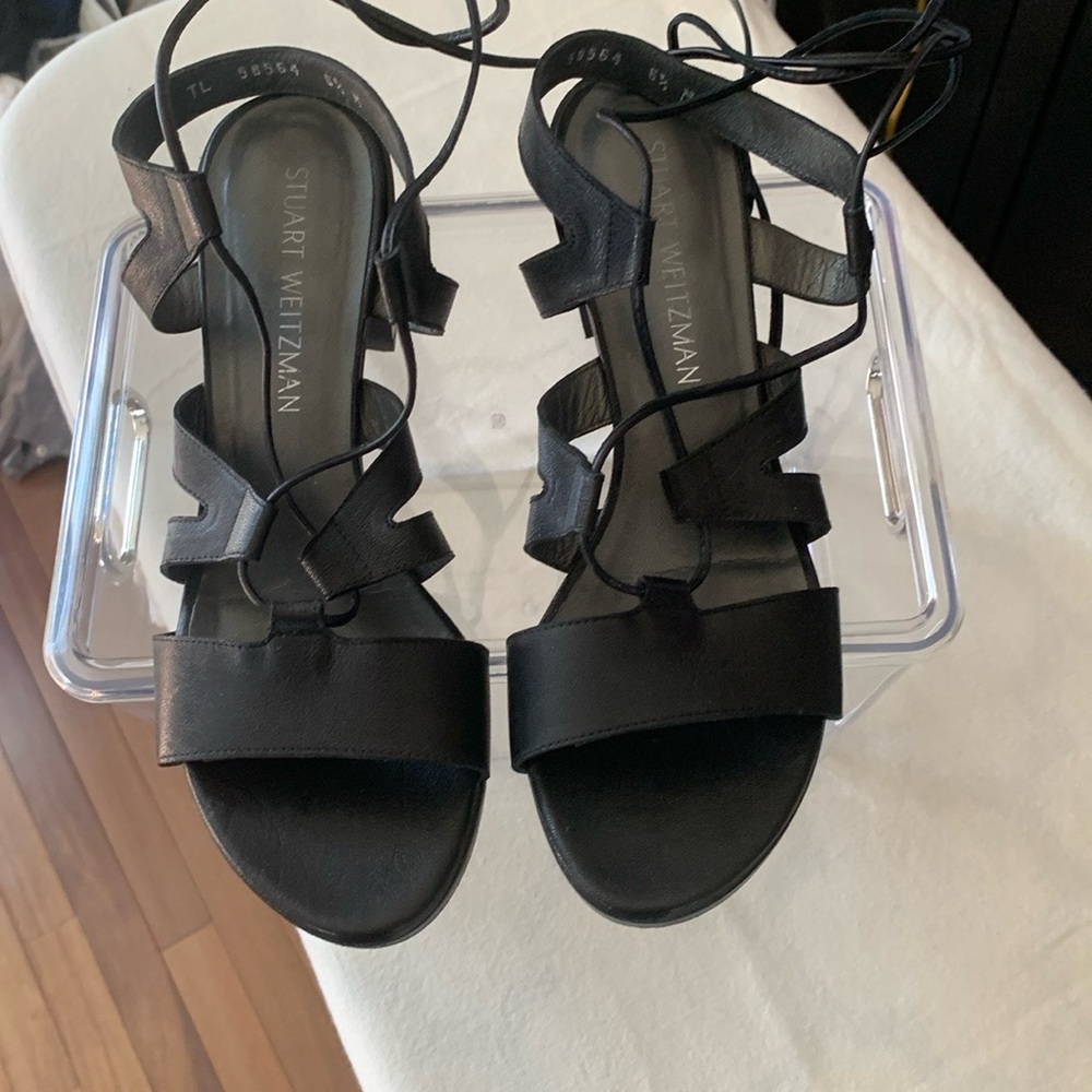 Stuart Weitzman Black Strappy Sandals with Heel. Like new. Comes with box/bag